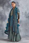 Saundh_Blue Silk Printed Kurta Lehenga Set_Online_at_Aza_Fashions