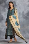 Saundh_Blue Silk Printed Kurta Set_Online_at_Aza_Fashions