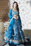 Shop_Mishru_Blue Velvet Scoop Neck Embroidered Bridal Lehenga Set  _at_Aza_Fashions