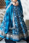 Buy_Mishru_Blue Velvet Scoop Neck Embroidered Bridal Lehenga Set  _Online_at_Aza_Fashions