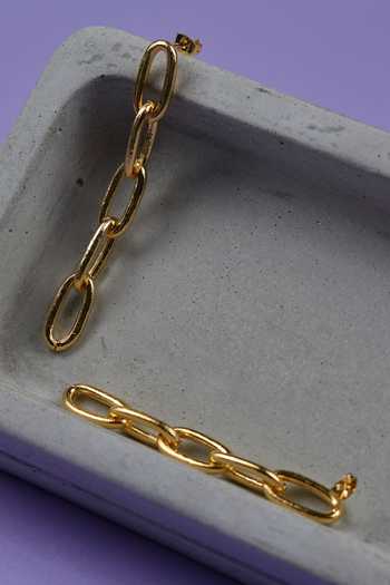 Buy_The Slow Studio_Gold Plated Textured Chain Link Long Earrings _Online_at_Aza_Fashions