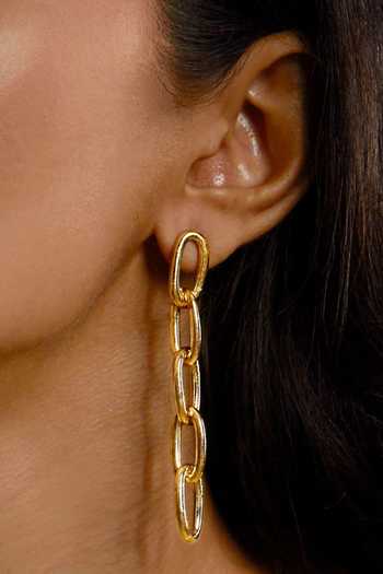 The Slow Studio_Gold Plated Textured Chain Link Long Earrings _at_Aza_Fashions