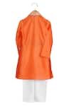 Shop_Mi Dulce An'ya_Orange Handloom Cotton, Silk, Cotton, Chanderi Mandarin Collar Kurta And Pant Set _at_Aza_Fashions