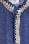 Mi Dulce An'ya_Blue 100% Organic Cotton Embroidery Beaten Gold Mandarin Collar Kurta And Pant Set _Online_at_Aza_Fashions