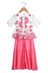 Buy_Mi Dulce An'ya_White 100% Organic Cotton Embroidery Silk Peplum Blouse And Flared Palazzo Set _at_Aza_Fashions