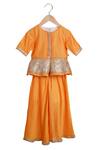 Buy_MI Dulce AN'YA_Orange Handloom Cotton, Chanderi, Silk Embroidery, Peplum Blouse And Palazzo Set _at_Aza_Fashions