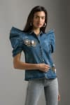 Mellowdrama_Blue Denim Hand Embroidered Shirt_Online_at_Aza_Fashions