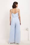 Shop_Ranng Label_Blue Viscose Georgette Plain Sweetheart Neck Pleated Jumpsuit _at_Aza_Fashions