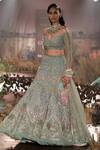 Buy_Reynu Taandon_Green Net Embroidered Off Shoulder Bridal Lehenga Set _at_Aza_Fashions