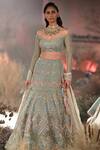 Buy_Reynu Taandon_Green Net Embroidered Off Shoulder Bridal Lehenga Set _Online_at_Aza_Fashions