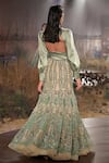 Shop_Reynu Taandon_Green Net Embroidered Lehenga Set _at_Aza_Fashions