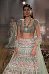 Reynu Taandon_Green Net Chanderi Silk Embroidered Bridal Lehenga Set _Online_at_Aza_Fashions
