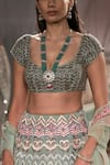 Shop_Reynu Taandon_Green Net Chanderi Silk Embroidered Bridal Lehenga Set _Online_at_Aza_Fashions