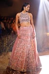 Shop_Reynu Taandon_Pink Chanderi Silk Embroidered Bridal Lehenga Set _at_Aza_Fashions