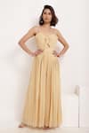 Buy_Ranng Label_Beige Viscose Georgette Plain Sweetheart Neck Pleated Jumpsuit _at_Aza_Fashions