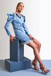 Buy_Mellowdrama_Blue Denim Collared Neck Sequin Dress_at_Aza_Fashions
