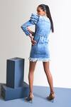 Shop_Mellowdrama_Blue Denim Collared Neck Sequin Dress_at_Aza_Fashions