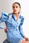Mellowdrama_Blue Denim Collared Neck Sequin Dress_Online_at_Aza_Fashions