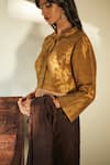 Shop_Shorshe Clothing_Gold Handloom Tissue Peter Pan Blouse_at_Aza_Fashions