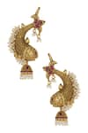 Shop_Mortantra_Gold Plated Stone Carved Jhumka Ear Cuffs_at_Aza_Fashions