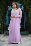 Buy_Kanj By Priyanka A Sakhuja_Purple Georgette Sequin, Zari And Bead Work Meera Pleated Anarkali With Dupatta _at_Aza_Fashions