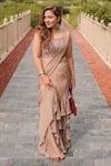Buy_Jade By Ashima_Grey Blouse Dupion  Saree Crepe Embroidery Round Draped Ruffle With_Online_at_Aza_Fashions