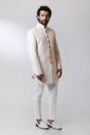 Nautanky_White Chanderi, Cotton Satin Lycra Sherwani Set _Online_at_Aza_Fashions