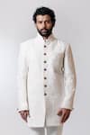 Shop_Nautanky_White Chanderi, Cotton Satin Lycra Sherwani Set _Online_at_Aza_Fashions
