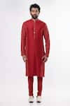 Nautanky_Red Chanderi Silk, Cotton Satin Lycra Kurta Set _Online_at_Aza_Fashions