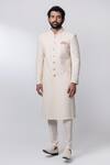 Buy Nautanky White Chanderi, Cotton Satin Lycra Sherwani Set Online at Aza Fashions Buy_Nautanky_White Chanderi, Cotton Satin Lycra Sherwani Set _Online_at_Aza_Fashions