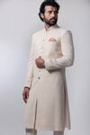 Shop Nautanky White Chanderi, Cotton Satin Lycra Sherwani Set Online at Aza Fashions Shop_Nautanky_White Chanderi, Cotton Satin Lycra Sherwani Set _Online_at_Aza_Fashions