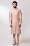 Buy_Nautanky_Peach Chanderi Sherwani Set  _at_Aza_Fashions