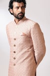 Nautanky_Peach Chanderi Sherwani Set  _at_Aza_Fashions