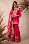 Buy_Ajiesh Oberoi_Pink Chanderi Round Kurta Sharara Set _at_Aza_Fashions