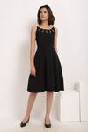 Buy_Ranng Label_Black Luxury Crepe Embroidered Floral Motifs Square Neck Dress_Online_at_Aza_Fashions