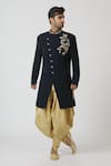 Buy_Kommal Sood_Black Blended Wool And Cupro Embroidered Sherwani With Dhoti Pant  _at_Aza_Fashions