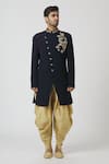 Kommal Sood_Black Blended Wool And Cupro Embroidered Sherwani With Dhoti Pant  _Online_at_Aza_Fashions