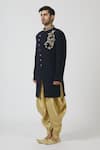 Buy_Kommal Sood_Black Blended Wool And Cupro Embroidered Sherwani With Dhoti Pant  _Online_at_Aza_Fashions