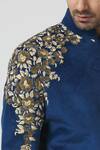 Kommal Sood_Blue Dupion Embroidered Sherwani Set  _at_Aza_Fashions