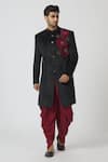 Buy_Kommal Sood_Black Cupro Embroidered Sherwani With Dhoti Pant  _at_Aza_Fashions