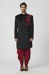 Kommal Sood_Black Cupro Embroidered Sherwani With Dhoti Pant  _Online_at_Aza_Fashions