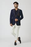 Kommal Sood_Blue Blended Wool And Cupro Embroidered Blazer With Pant  _Online_at_Aza_Fashions