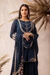 Buy Ajiesh Oberoi Blue Georgette Embroidered Kurta Gharara Set Online ...