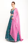 Prevasu_Blue Georgette, Dupatta Chinon Chiffon Logo, Sequin And Printed Lehenga Set _Online_at_Aza_Fashions