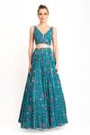 Buy_Prevasu_Blue Georgette, Dupatta Chinon Chiffon Logo, Sequin And Printed Lehenga Set _Online_at_Aza_Fashions