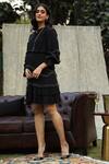 Buy_Bump Loving_Black Viscose Crepe Embroidered Sequin Work V Neck Ruffle Dress _at_Aza_Fashions