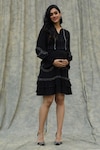 Bump Loving_Black Viscose Crepe Embroidered Sequin Work V Neck Ruffle Dress _Online_at_Aza_Fashions