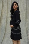 Buy_Bump Loving_Black Viscose Crepe Embroidered Sequin Work V Neck Ruffle Dress _Online_at_Aza_Fashions