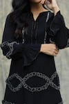 Bump Loving_Black Viscose Crepe Embroidered Sequin Work V Neck Ruffle Dress _at_Aza_Fashions