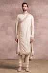 Buy_Tarun Tahiliani_Gold Kurta-sandwashed Muga Silk Embroidered Zardozi Draped Kurta Set _at_Aza_Fashions